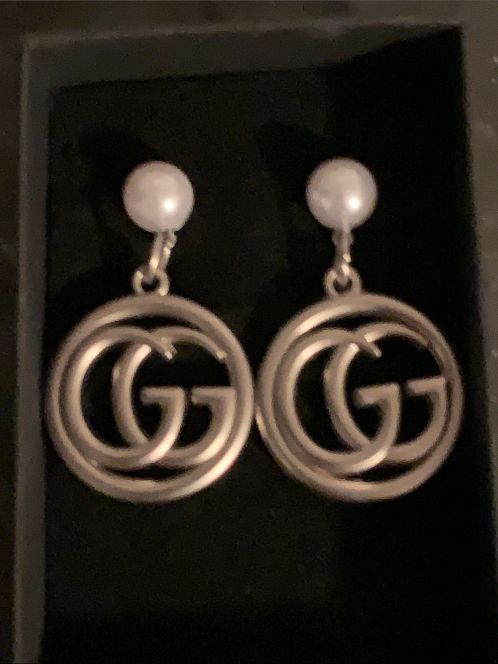 NEW! Gucci Zio Pull GWP Silver Double G Drop Earrings with Pearl Tops